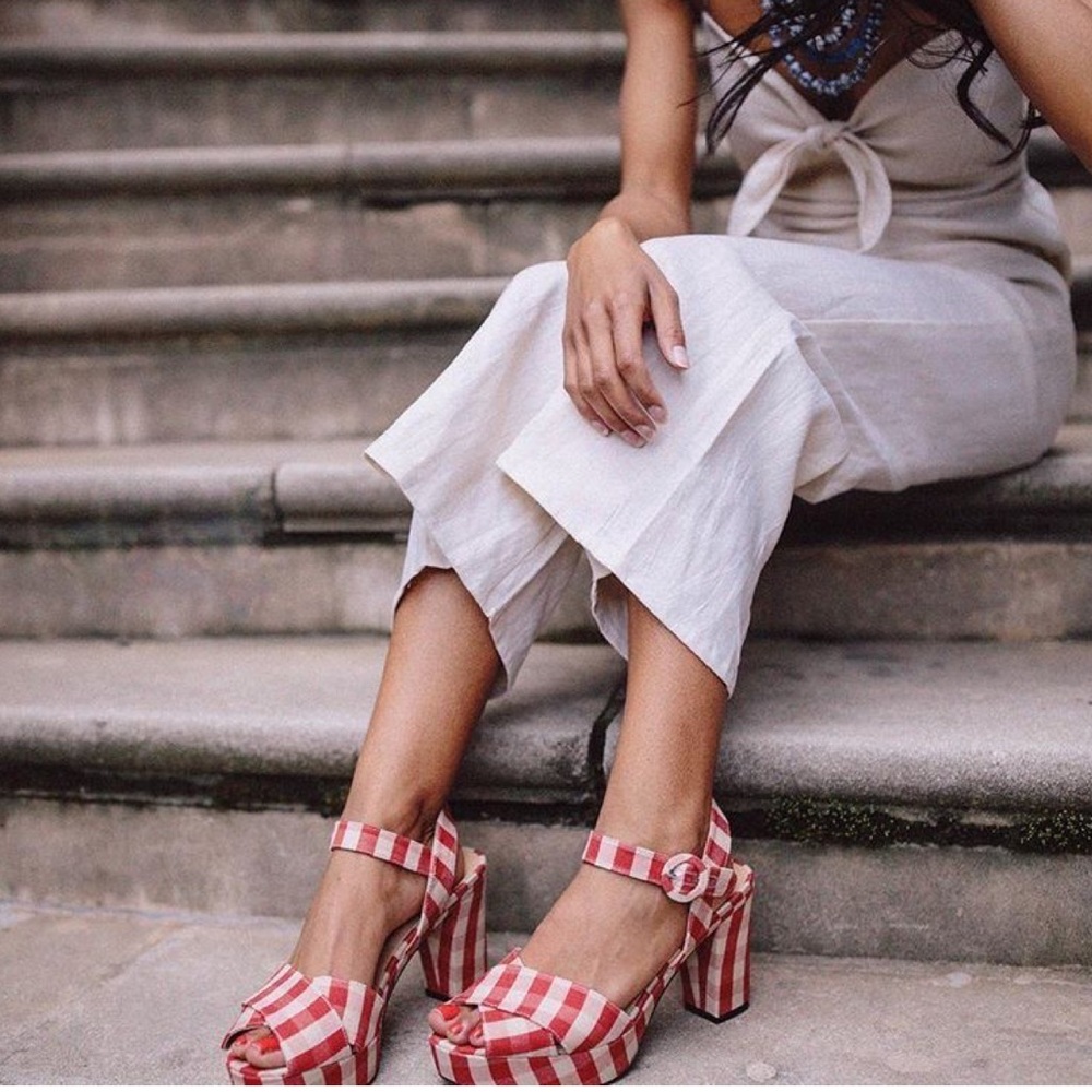 Anthropologie Gingham Platform Sandals